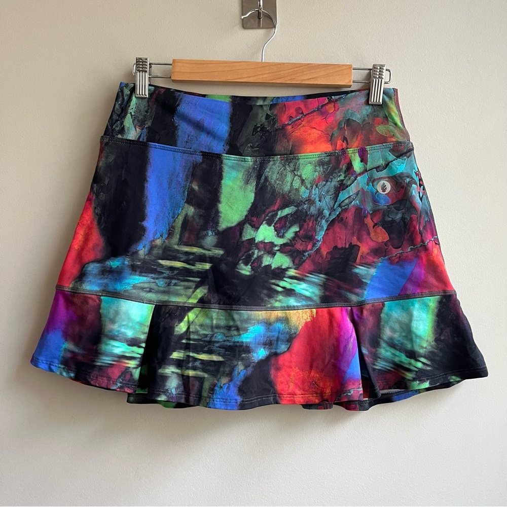 Dona Jo Colorful Abstract Women's Performance Skort Skirt Blue Black Green